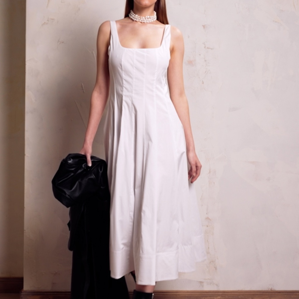 NEW STAUD Wells Midi Dress Sz4/8 White Classic Cotton Best Party Wedding - Picture 5 of 12